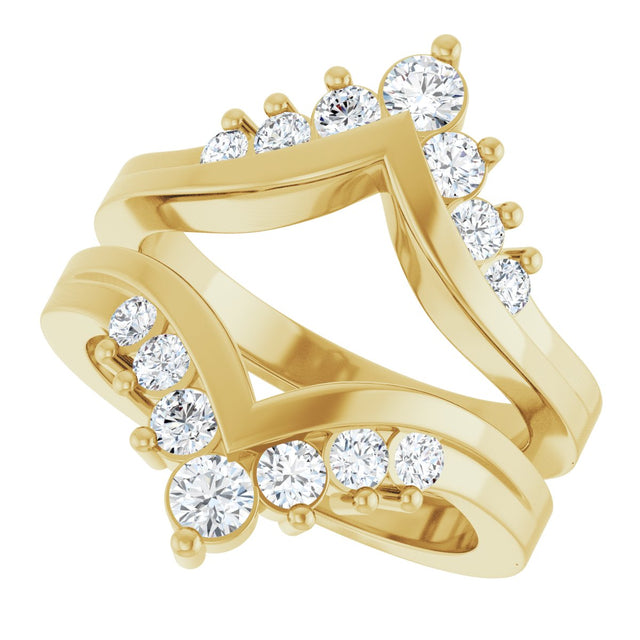 14K Gold Round Lab-Grown Diamond Accented V Ring Guard - Yellow Gold - view 5