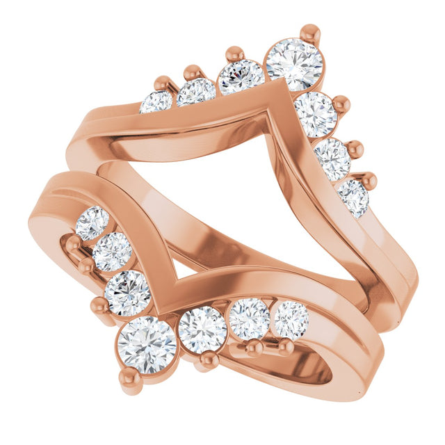 14K Gold Round Lab-Grown Diamond Accented V Ring Guard - Rose Gold - view 5