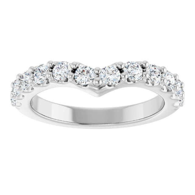 Platinum Round Natural Diamond Accented V Contour Band - view 3