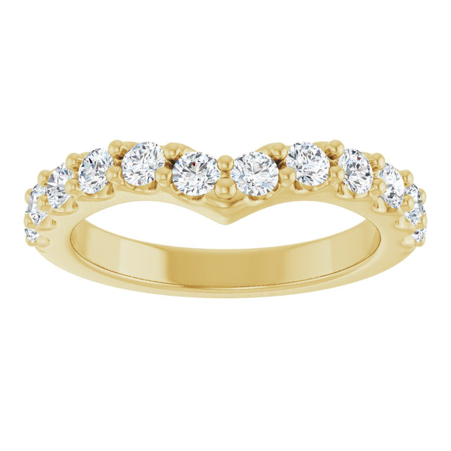 14K Gold Round Lab-Grown Diamond Accented V Contour Band - Yellow Gold - view 3