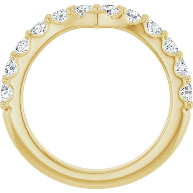 14K Gold Round Lab-Grown Diamond Accented V Contour Band - Yellow Gold - view 2