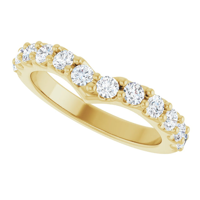 14K Gold Round Natural Diamond Accented V Contour Band - Yellow Gold - view 5