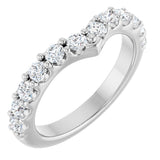 14K Gold Round Lab-Grown Diamond Accented V Contour Band - White Gold