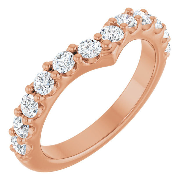 14K Gold Round Lab-Grown Diamond Accented V Contour Band - Rose Gold