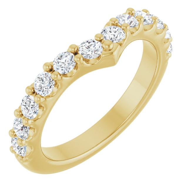 14K Gold Round Lab-Grown Diamond Accented V Contour Band - Yellow Gold