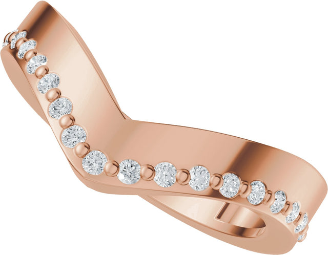 14K Gold Round Natural Diamond Accented Contour Band – 1.3mm Stones - Rose Gold - view 5