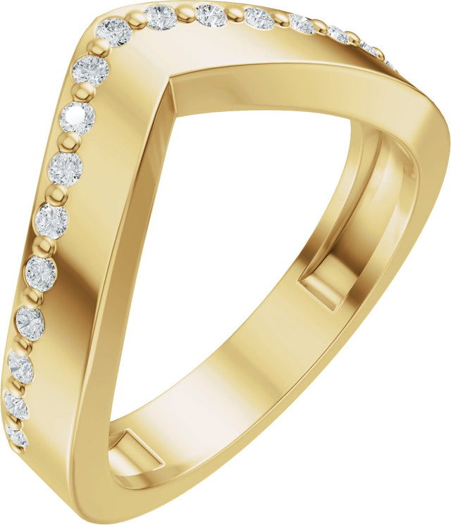 14K Gold Round Natural Diamond Accented Contour Band – 1.3mm Stones - Yellow Gold