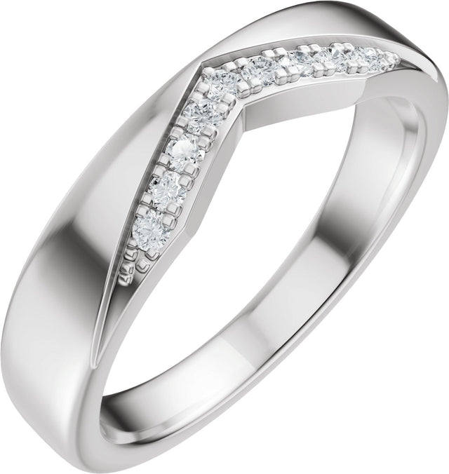 14K Gold Round Natural Diamond Accented Contour Band III - White Gold