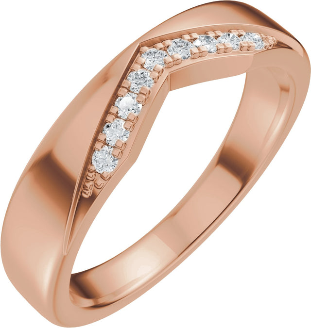 14K Gold Round Natural Diamond Accented Contour Band III - Rose Gold