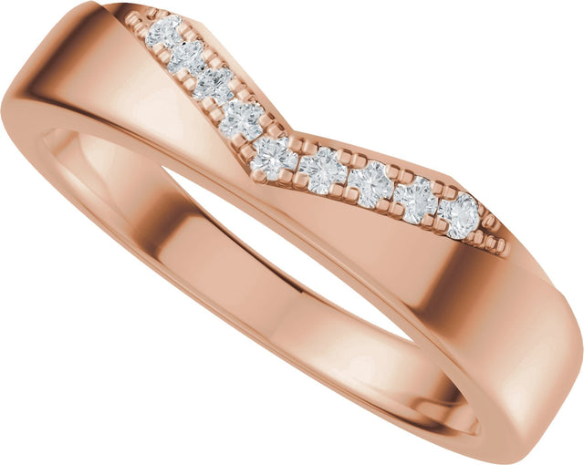 14K Gold Round Natural Diamond Accented Contour Band III - Rose Gold - view 5