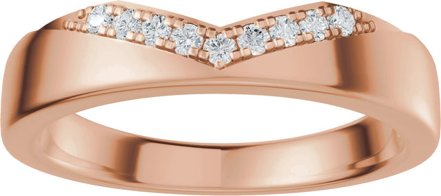 14K Gold Round Natural Diamond Accented Contour Band III - Rose Gold - view 3