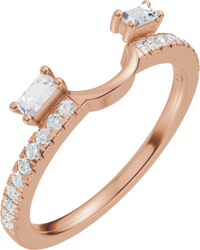 14K Gold Straight Baguette Natural Diamond Wrap-Style Ring Enhancer - Rose Gold
