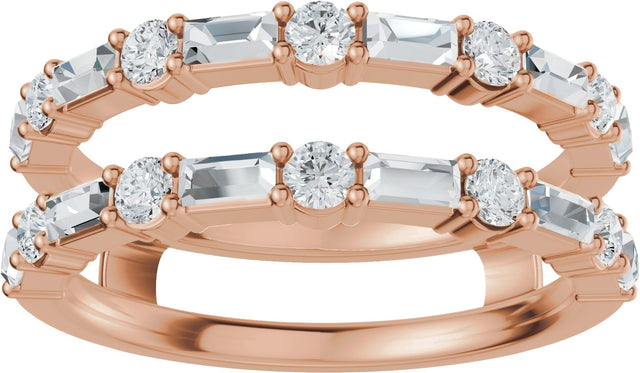 14K Gold Straight Baguette Natural Diamond Accented Ring Guard – 3x1.5mm - Rose Gold - view 3