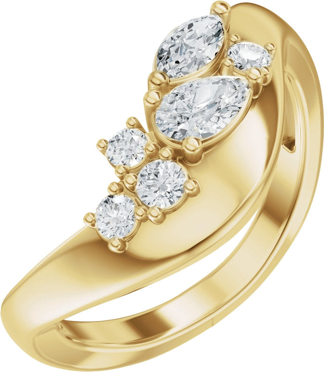 14K Gold Pear Natural Diamond Contour Band – 4.7x3.1mm - Yellow Gold