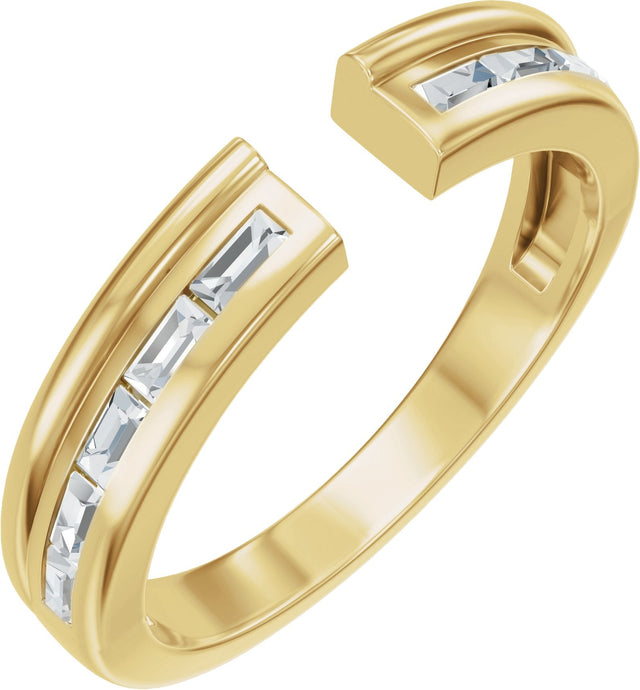 14K Gold Straight Baguette Lab-Grown Diamond Channel-Set Accented Open Band - Yellow Gold