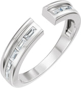 14K Gold Straight Baguette Lab-Grown Diamond Channel-Set Accented Open Band - White Gold
