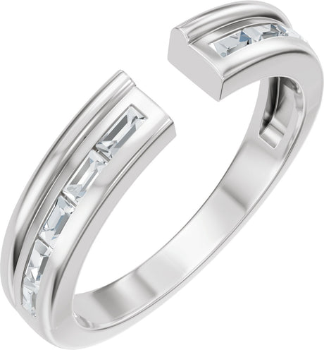 14K Gold Straight Baguette Lab-Grown Diamond Channel-Set Accented Open Band - White Gold
