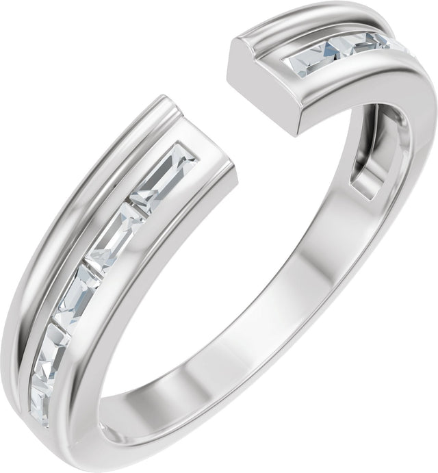 14K Gold Straight Baguette Lab-Grown Diamond Channel-Set Accented Open Band - White Gold