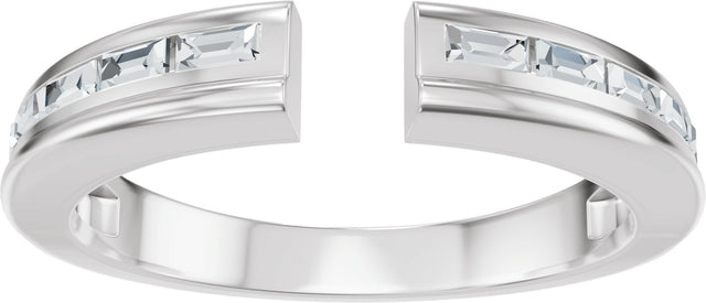 14K Gold Straight Baguette Lab-Grown Diamond Channel-Set Accented Open Band - White Gold - view 3