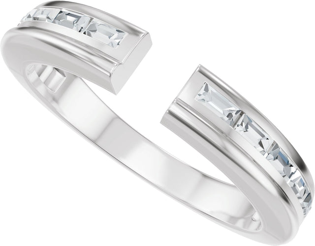 14K Gold Straight Baguette Natural Diamond Channel-Set Accented Open Band - White Gold - view 5