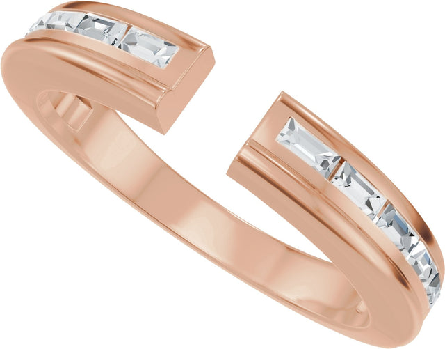 14K Gold Straight Baguette Lab-Grown Diamond Channel-Set Accented Open Band - Rose Gold - view 5