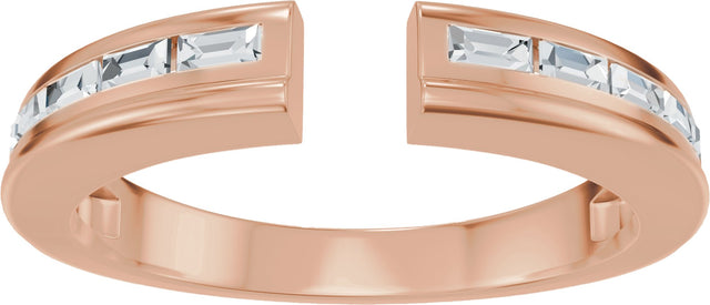 14K Gold Straight Baguette Lab-Grown Diamond Channel-Set Accented Open Band - Rose Gold - view 3