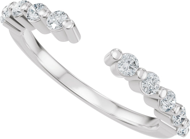 14K Gold Round Lab-Grown Diamond Accented Vintage-Inspired Open Band - White Gold - view 5