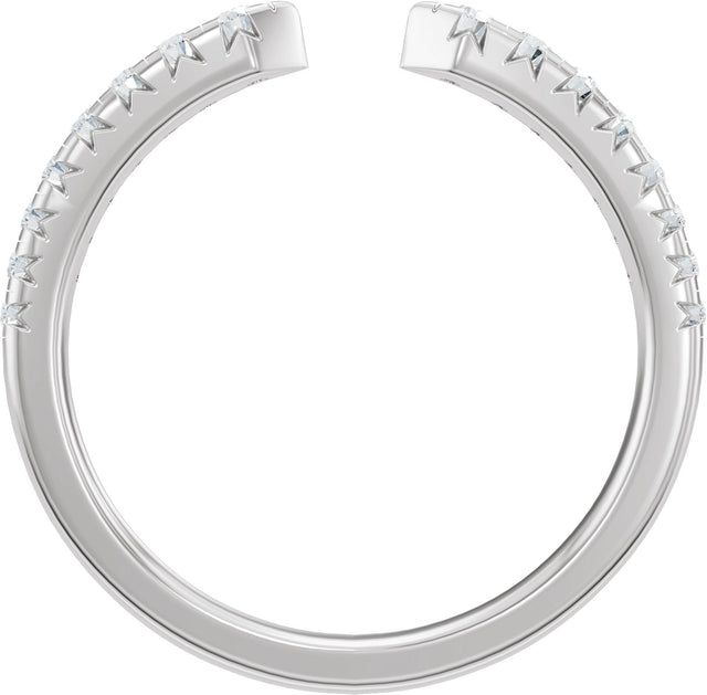 14K Gold Round Natural Diamond French-Set Accented Open Band - White Gold - view 2