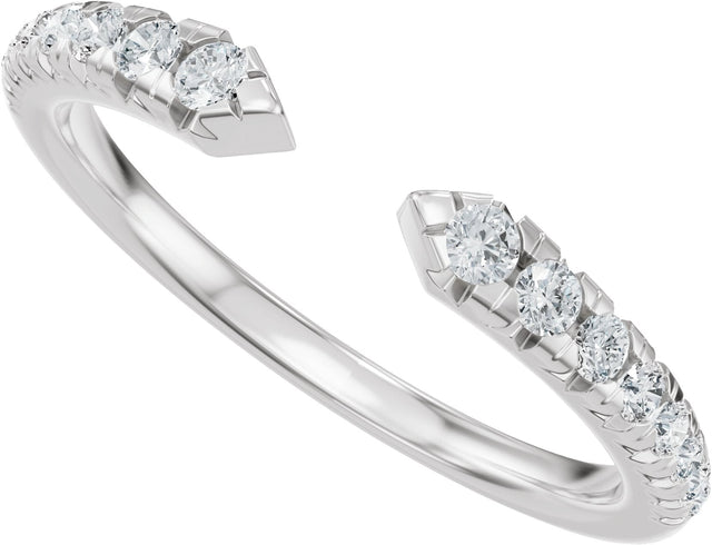 14K Gold Round Lab-Grown Diamond French-Set Accented Open Band - White Gold - view 5