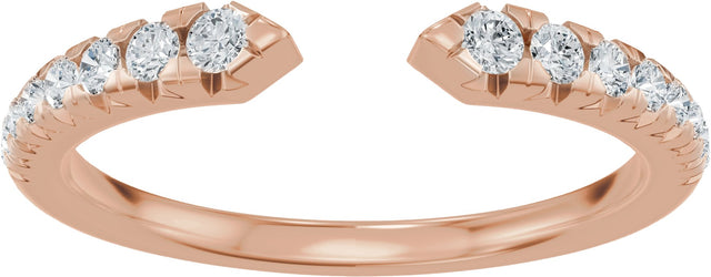 14K Gold Round Natural Diamond French-Set Accented Open Band - Rose Gold - view 3