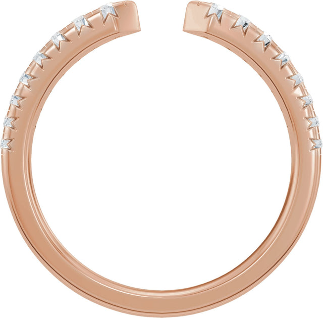 14K Gold Round Natural Diamond French-Set Accented Open Band - Rose Gold - view 2