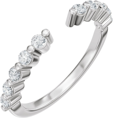14K Gold Round Lab-Grown Diamond Accented Vintage-Inspired Open Band - White Gold