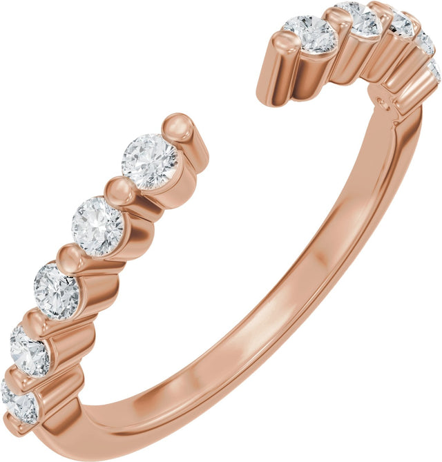 14K Gold Round Natural Diamond Accented Vintage-Inspired Open Band - Rose Gold