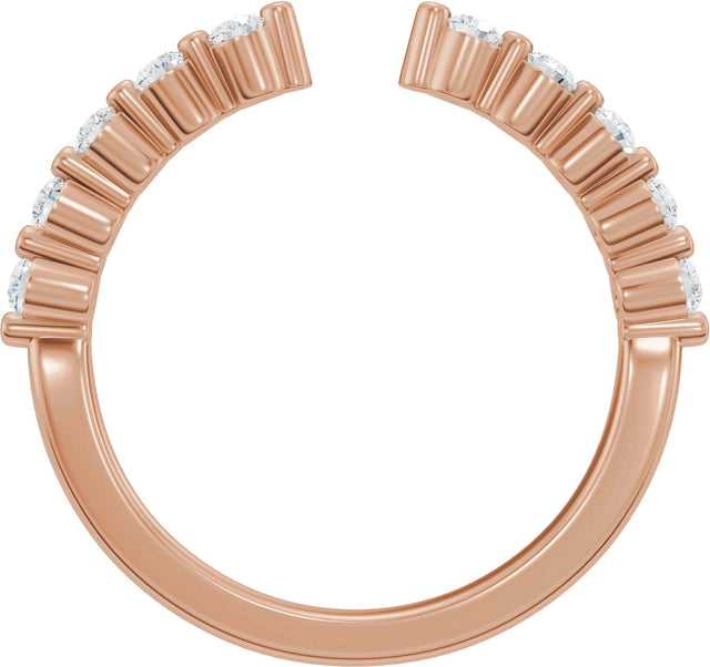 14K Gold Round Lab-Grown Diamond Accented Vintage-Inspired Open Band - Rose Gold - view 2