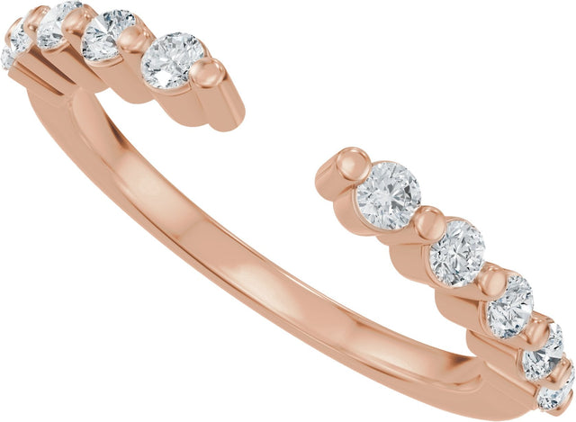 14K Gold Round Lab-Grown Diamond Accented Vintage-Inspired Open Band - Rose Gold - view 5