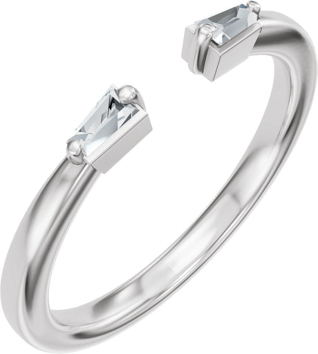 14K Gold Tapered Baguette Lab-Grown Diamond Accented Vintage-Inspired Open Band - White Gold