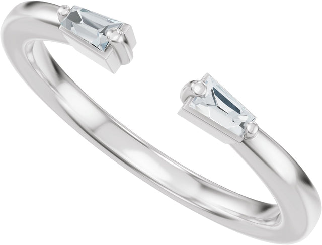 14K Gold Tapered Baguette Natural Diamond Accented Vintage-Inspired Open Band - White Gold - view 5