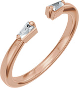 14K Gold Tapered Baguette Natural Diamond Accented Vintage-Inspired Open Band - Rose Gold