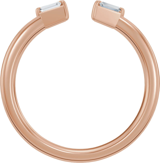 14K Gold Tapered Baguette Natural Diamond Accented Vintage-Inspired Open Band - Rose Gold - view 2