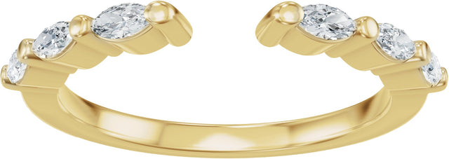 14K Gold Marquise Natural Diamond Accented Vintage-Inspired Open Band - Yellow Gold - view 3