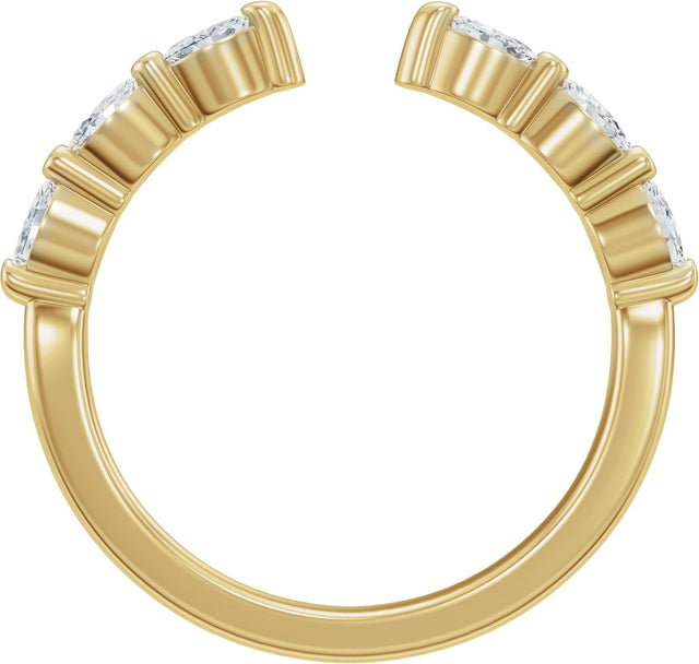 14K Gold Marquise Natural Diamond Accented Vintage-Inspired Open Band - Yellow Gold - view 2