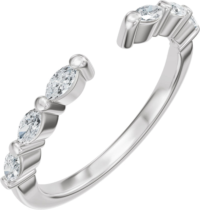 14K Gold Marquise Lab-Grown Diamond Accented Vintage-Inspired Open Band - White Gold