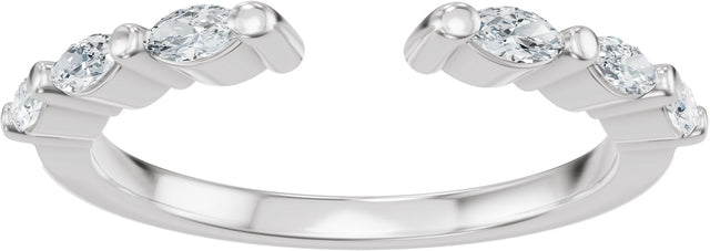 14K Gold Marquise Natural Diamond Accented Vintage-Inspired Open Band - White Gold - view 3