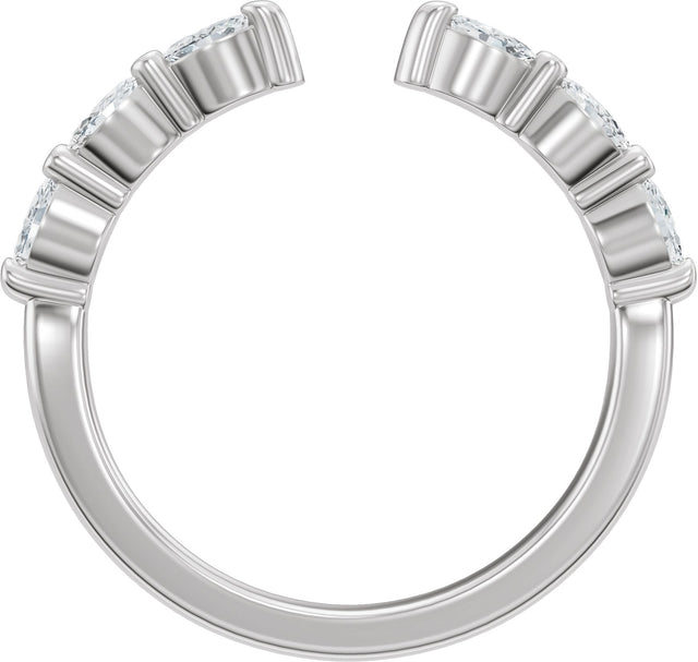 14K Gold Marquise Natural Diamond Accented Vintage-Inspired Open Band - White Gold - view 2