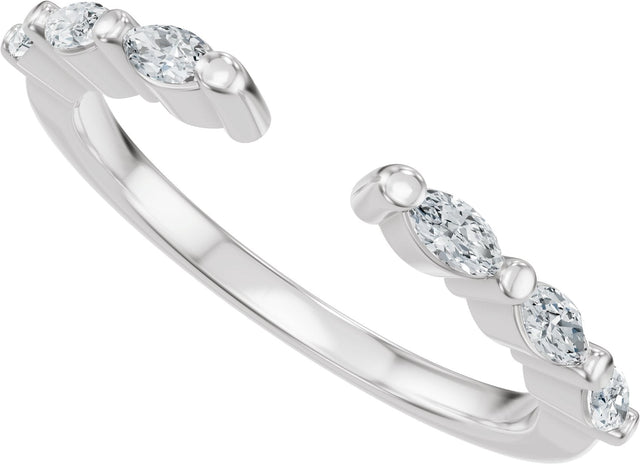 14K Gold Marquise Natural Diamond Accented Vintage-Inspired Open Band - White Gold - view 5