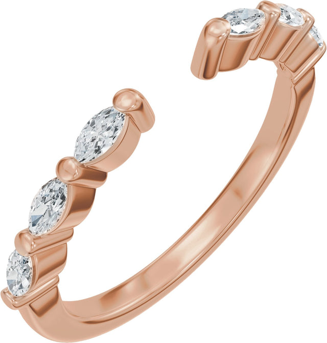 14K Gold Marquise Lab-Grown Diamond Accented Vintage-Inspired Open Band - Rose Gold