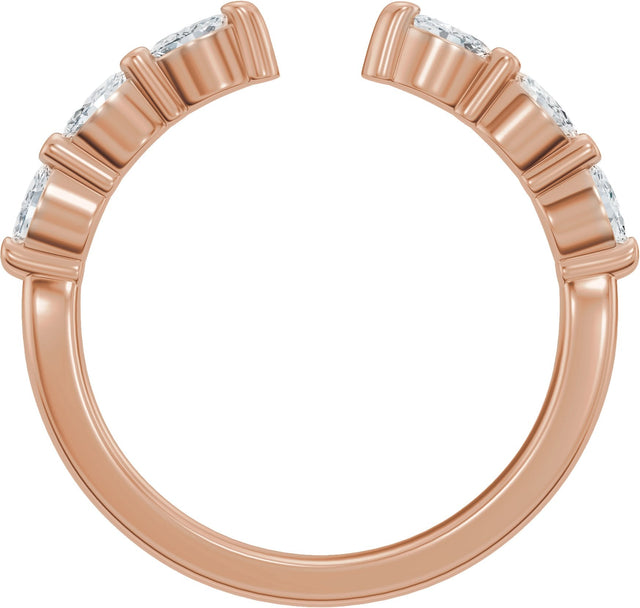 14K Gold Marquise Natural Diamond Accented Vintage-Inspired Open Band - Rose Gold - view 2