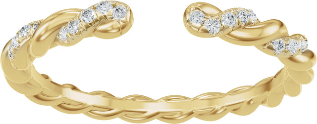 14K Gold Round Lab-Grown Diamond Accented Rope Open Band - Yellow Gold - view 3