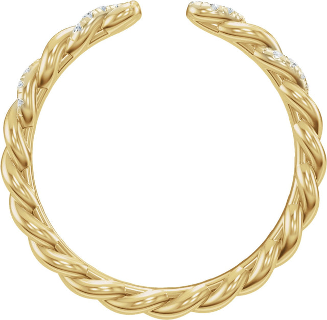 14K Gold Round Natural Diamond Accented Rope Open Band - Yellow Gold - view 2