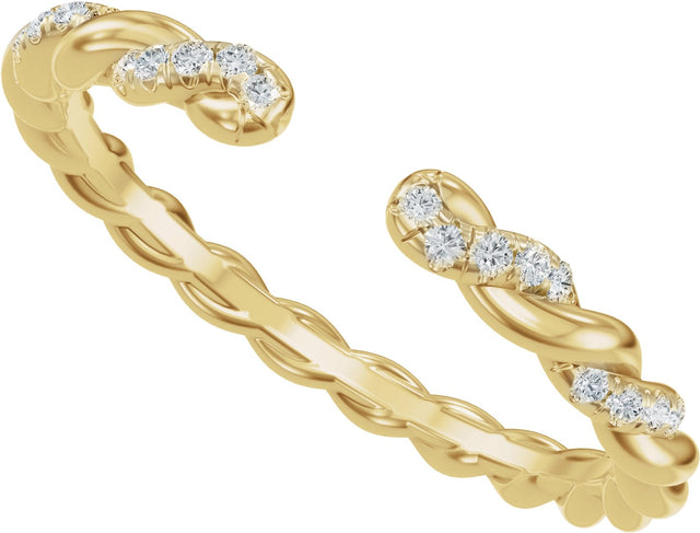14K Gold Round Natural Diamond Accented Rope Open Band - Yellow Gold - view 5